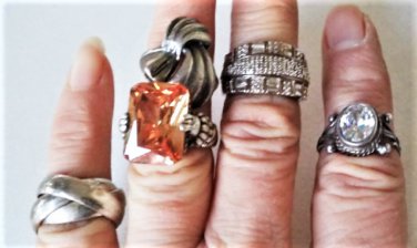 Vintage Sterling Silver Rings Lot Collection Sizes 6.5 - 7.5
