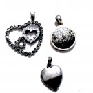 Vintage Sterling Silver Rhinstone CZ Hearts Necklace Pendant Lot 3 Pieces