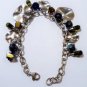 Vintage Sterling Silver MODERNIST Charm Bracelet With AB & Silver Charms Lot