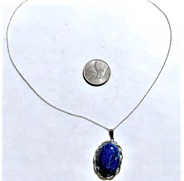 Vintage Sterling Silver UNCAS Azurite Turquoise Cab Pendant Necklace Lot 18"