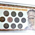 Encased Collection of 10 US Indian Head Cent Pennies !888 & 1900-08