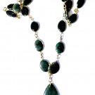 Vtg Spinach Jade Nephrite Statement Gold Plated Long Runway Necklace Lot 24"