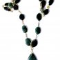 Vtg Spinach Jade Nephrite Statement Gold Plated Long Runway Necklace Lot 24"