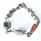 Vintage Sterling Silver Handmade Agate Link Toggle Bracelet Lot 7.75"