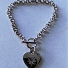 Vintage Sterling Silver Dangle Diamond Heart Charm Toggle Bracelet Lot 7-1/2"