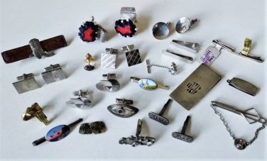 Vtg Sterling Silver & Mixed Lot Cufflinks Tie Bars & Tacs Prs + Quirky Singles