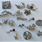 Vintage Sterling Silver Art Deco Organic Floral Nature Pin Brooches Lot of 17