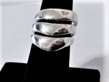 Vintage Sterling Silver MODERNIST Ribbed Statement Band Ring Lot Sz 7.5