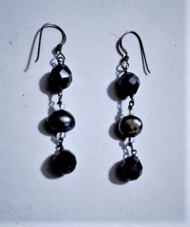 Vintage Sterling Silver Pearl & Hematite Beaded Dangle Drop Earrings Lot