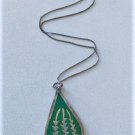 Vintage Sterling Silver MODERNIST Truquoise Inlay Cactus MEXICO Pendant Necklace