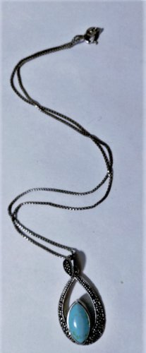 Vintage Sterling Silver SOUTHWEST Turquoise Marcasite Pendant Necklace Lot 17.5"