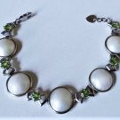 Vtg Sterling Silver Mabe Pearl & Peridot Link Bracelet Lot 7-1/4"