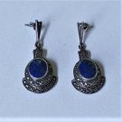 Vintage Sterling Silver Marcasite Blue Lapis Post Stud Dangle Drop Earrings Lot
