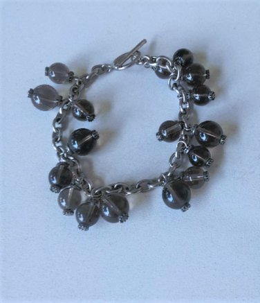 Vtg Sterling Silver Smoky Topaz Dangle Charms Beads Balls Toggle Bracelet Lot