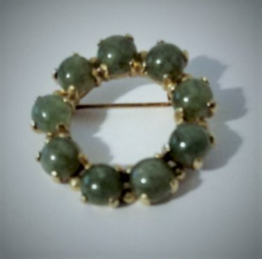 Vintage 14K YG with Celadon Jadeite Cabs Open Circle Pin Brooch Lot