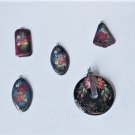 Vintage Sterling Silver & Floral Russian Hand Painted Lacquer Art Pendants Lot