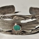 Antiq Sterling Silver Old Mexico THUNDERBIRD Turquoise Cuff Bracelet Lot 7-3/8"