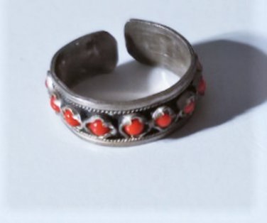 Vtg Sterling Silver SOUTHWEST Handmade Adjustable Coral Band Ring Lot ~Sz 6.5-9