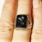 Antique Sterling Silver Onyx Intaglio Greek Roman Soldier Helmet Bust Ring 9