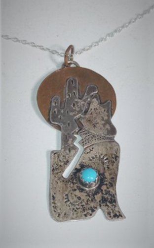 Vtg Sterling Silver Turquoise SOUTHWEST Navajo Wolf Moon Pendant Necklace Lot