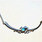 Vintage Sterling Silver Turquoise Navajo Curved Bar Pendant Necklace 21"