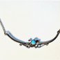 Vintage Sterling Silver Turquoise Navajo Curved Bar Pendant Necklace 21"