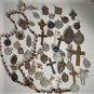 Antiq/Vtg Catholic Christian Mixed Cross Medals Pendants Lot 55 Pcs 2 Sterling