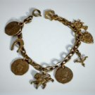 Antique Victorian Edwardian Gilt Brass Bronze Charm Brcalet Lot 7-1/4"