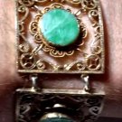 Vintage Gilt Silver Chinese Export Apple Green Jade Filigree Openwork Bracelet