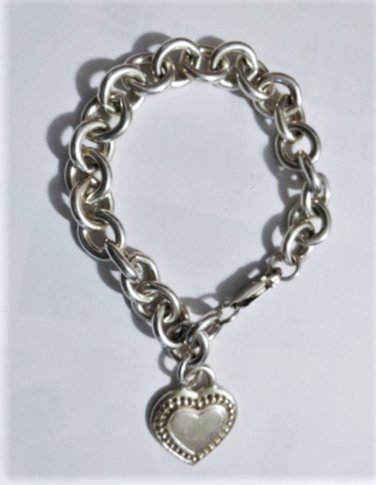 Vintage Sterling Silver Judith Ripka HEAVY Heart Dangle Chain Bracelet Lot 7.25"