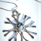 Vtg Sterling Silver MODERNIST Snowflake Obsidian Norway Pendant Necklace