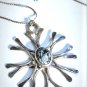 Vtg Sterling Silver MODERNIST Snowflake Obsidian Norway Pendant Necklace