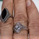 Vintage Sterling Silver Edwardian Style Rings Marcasite Onyx CZ Lot of 2