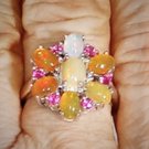 Vintage Sterling Silver w Ethiopian Welo Opals & Pink Tourmaline Ring Lot Sz 9.5