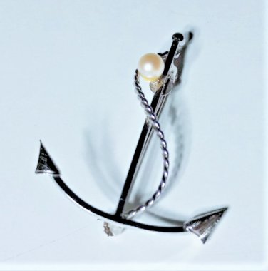 Vintage Sterling Silver & Real Pearl Anchor Mariner Sailor C. De Pin Brooch Lot