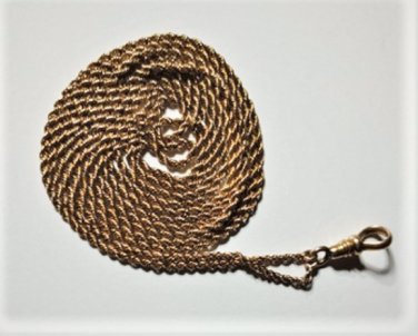 Antique Victorian 10K YG Rope Watch Chain  w Hook 40.5"