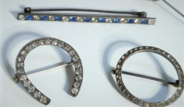 Antique Victorian Paste Pin Brooches & Edwardian Rhinestone Hat Pin Lot