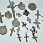 Vtg Sterling Silver Catholic Christian Cross & Medals Neckl Pendants Lot 21 Pcs