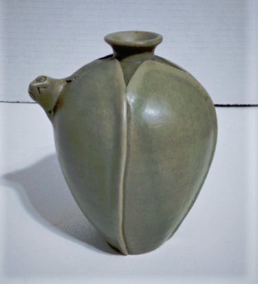 Antique Japanese Frog in Leaves Unsigned Artisan Pottery Vase Lot 4-3/4"