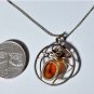 Vintage Sterling Silver Handmade Amber Spider Pendant Necklace lot 18"