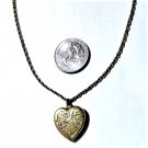 Antique Edwardian Gold Filled Etched Heart Locket Pendant Necklace Lot 19"