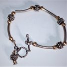Vintage Sterling Silver Tube & Bali Beaded Toggle Bracelet Lot 7-3/4"