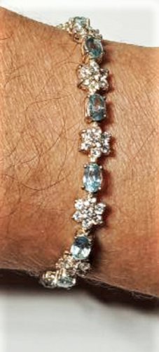 Vintage Sterling Silver JJT Aquamarine & CZ Tennis Bracelet Lot 7-1/4"