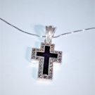 Vintage Sterling Silver Black Onyx Marcasite Cross Pendant Necklace Lot 18"