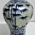 Antique Chinese Ming Blue & White Octagonal Bamboo Pine Prunus Vase Lot 8"
