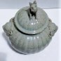 Antique Chinese Song Qingbai Lion Masks Foo Dog Finial Lidded Jar 7-3/4"