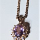 Vtg Gold Over Sterling Silver FEB Amethyst & CZ Pendant Necklace Lot 16"- 18"