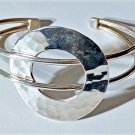 Vintage Sterling Silver MODERNIST Hammered Disc Cuff Bracelet Lot