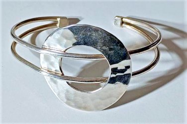 Vintage Sterling Silver MODERNIST Hammered Disc Cuff Bracelet Lot