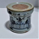 Antique Chinese Ming Blue & White Porcelain Ink Stand Sages w Woman in Garden